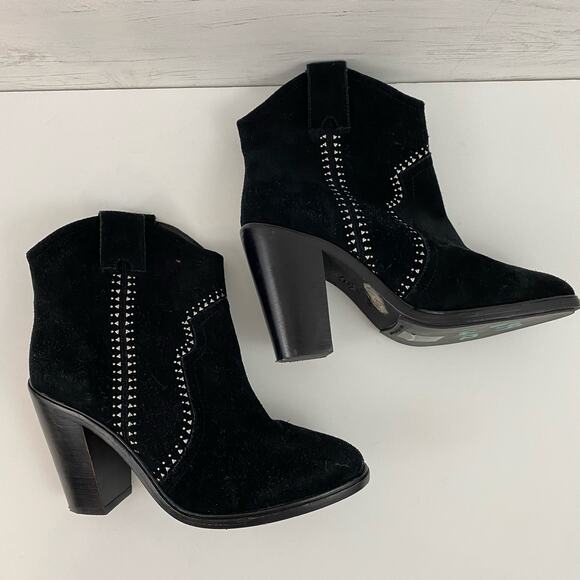 Joie Black Suede Studded Western Ankle Boots Size 7.5 US Joie Monte Black Suede Studded Western Ankle Boots Size 7.5